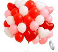 AYNKH Light Pink Red White Balloons,(15pcs)18 inch Foil Mylar Heart Shape Balloons,(60pcs)10 inch Rubber Round Balloon,Valentine's Day,Birthday,Wedding,Engagement,Anniversary Party,Baby Christening