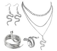 AYNKH Medusa Jewellery Set - Layered Snake Necklace, Earrings, Adjustable Snake Ring & Medusa Costume Women's Gorgeous Choice & Fashion Accessory (Set of 4)