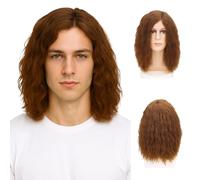 AYNKH Mens Curly Wig, Mid Length 16''/40 cm Blonde Brown Black Handsome Cosplay Wigs, 70s 80s Pop Rocking Dude Fancy Dress Halloween Party Costume for Adults