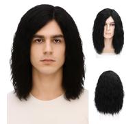 AYNKH Mens Curly Wig, Mid Length 16''/40 cm Blonde Brown Black Handsome Cosplay Wigs, 70s 80s Pop Rocking Dude Fancy Dress Halloween Party Costume for Adults