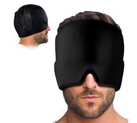AYNKH Migraine Relief Cap Form Fitting Cold Compress Head Wrap Ice Pack Reusable Therapy Mask Stretch Cooling Relief Sinus Pressure Puffy Eyes Stress Migraine Hat Black