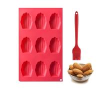 AYNKH Mini Madeleine Baking Moulds with Oil Brush, Silicone Shell Shaped Cake Mould, 9 Cavities Non-Stick Coating for Chocolate Biscuits Sweets Ice Cubes