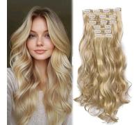 AYNKH Mixed Blonde Clip in Hair Extensions, 6PCS Long Curly Wavy Hair Extensions with Layered Clips, 20 Inch Lace Weft Voluminous Synthetic Hair Extension Hairpieces for Women Girls
