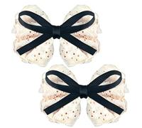 AYNKH Pack of 2 White Lace Bowknot Hair Clips, French Premium Cotton Barrettes Ponytail Braid Holder, Simple Hair Fastener Accessories for Women Girls Toddlers Teens Kids