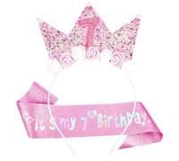 AYNKH Pink 7th Birthday Decorations for Girl, 7th Birthday Sash and Crown Headband Girls Decorations Gift Party Accessories for Girls
