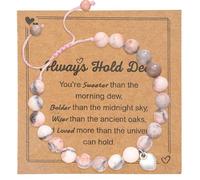 AYNKH Pink Natural Stone Friendship Bracelet, Adjustable Cord with Heart-Shaped Pendant, Includes Inspirational Greeting Card, Suitable for Meditation, Relaxation, Birthdays or Best Friends