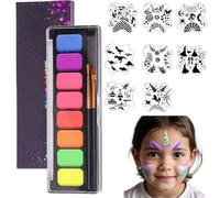 AYNKH Rainbow Color Block Face & Body Painting Kit with 8 Reusable Stencils - Water-Based Makeup Set for Kids & Adults, Ideal for Stage Performances, Costumes, Parties, Carnivals, Christmas & Hallowee