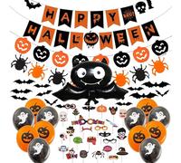 AYNKH Reusable Halloween Party Decoration Kit, Happy Halloween Banner, Bat Balloons, Photo Props, Bat Wall Stickers, Pumpkin Decorations, Holiday Celebration Indoor Outdoor