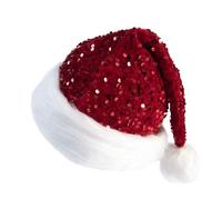 AYNKH Sequin Santa hat Christmas Hat Shiny Sequin Xmas Hat Luxury Plush Xmas Hat with a Pompom, Unisex Velvet Father Christmas Hat Costume for Adults Kids Men Women, Party Hat Cap for Xmas Holiday