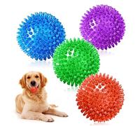 AYNKH Set of 4 Squeaky Dog Ball Toys, Indestructible Chew Spiky Balls for Puppy Small Medium Dogs Clean Teeth and Training, Floatable Pool Toy Toss Fetch Rubber Balls for Boredom and Stimulating
