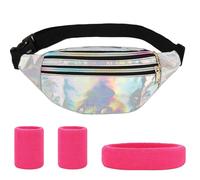 AYNKH Shiny Waist Bag Set with Vintage Rose Red Accessories, Headband Waistband, Fashionable Streetwear, Party Holiday Carnival Dress for Men Women