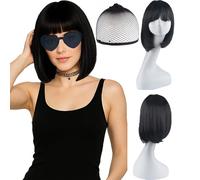 AYNKH Short Bob Wig with Fringe for Women, Includes Wig Cap, Necklace, and Sunglasses - Stylish and Versatile Short Bob Wig for Daily Wear and Party Wigs Use (black)