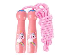 AYNKH Skipping Rope Kids with Wooden Handle, Adjustable Pink Soft Cotton Jump Rope for School Game Outdoor Activity Fitness Exercise Girls Boys