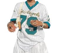 AYNKH Super Sized Y2K Women's T-Shirt, V-Neck Digital Pattern Short Sleeved, Loose Retro Street Style White