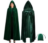 AYNKH Velvet Cloak 59'' Full Length Hooded Cloak with Storage Bag Medieval Vampire Cape Halloween Costume Accessory Unisex (Green)