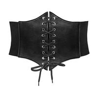 AYNKH Women's Black Corset with Cross-Threading Bow Design, Versatile Corset, Slimming Waistband, Back Button Closure (UK, Alpha, L, Regular, Black)