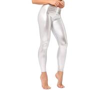 AYNKH Women's Metallic Silver Leggings, Glitter High Waisted Nine Pants, Disco Carnival Costume, For Role Play Prom Party, For Girls Female (UK, Alpha, XL, Regular, Regular, Standard, Silver)