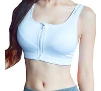 AYNKH Women's Sports Bra High Impact Zip Front Post Surgery Comfy Support Bra, Wireless Crop Top Vest Seamless Padded Cross Back Activewear for Yoga Workout Fitness Gym Sports Running White