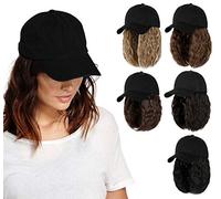 AynnQueen Baseball Cap with Hair Extensions for Women, Adjustable Hat with Synthetic Wig, 24 Inch Long Wavy Hair, Black Baseball Cap (Bleach Blonde, S)