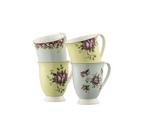 Aynsley CLAS40010 Archive Rose 4 Mugs Set, Bone China, Multi, 11.5 x 11.5 x 10.5 cm