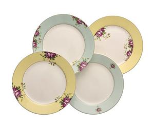 Aynsley CLAS40012 Archive Rose Plates (Set of 4), Bone China, Multi, 20.5 x 20.5 x 3 cm