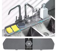 Aynuma Kitchen Faucet Sink Splash Guard, 24" x 5.6'' Upgrade Silicone Faucet Water Catcher Mat, Sink Draining Pad Behind Faucet, Rubber Drying Mat for Countertop, Bathroom, Farmhouse, RV (Grey)