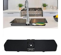 Aynuma Kitchen Faucet Sink Splash Guard, 24" x 5.6'' Upgrade Silicone Faucet Water Catcher Mat, Sink Draining Pad Behind Faucet, Rubber Drying Mat for Countertop, Bathroom, Farmhouse, RV (Black)