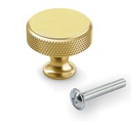 Ayoface 10Pcs Knurled Cabinet Knobs Pulls Gold, Solid Wardrobe Knobs Drawer Handles Round Knurled, Modern Minimalist Style, with Screws (Gold, 10*Knobs+Screws)