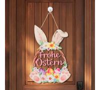 Ayoface Bunny Easter Door Wreath German Front Door Easter Rustic Decorations Wooden Welcome Sign Easter Eggs for Anglo-German Families Deutsche Schule Event Ostern Deko (Bunny)