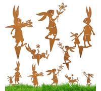 Ayoface Metal Rabbit Garden Stake Set, 5Pcs Bunny Garden Spring & Easter Decor, Sturdy Rabbit Stakes Ornament Pot Plant for Easter Yard Gardening Outdoor (C)