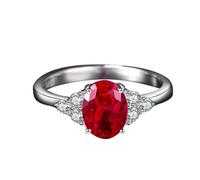 Ayoiow 1 Ct Vintage Wedding Rings for Women 18K White Gold Oval, Created Ruby 1ct; Moissanite 0.12ct 40Th Anniversary Ring for Girlfriend Size H 1/2