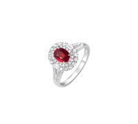 Ayoiow 1 Ct Wedding Rings for Women 9K White Gold with 1ct Oval Shape Ruby and 0.5ct Diamond, 30Th Wedding Anniversary Rings for Her Size S 1/2