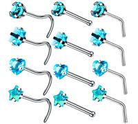 Ayoiow 12pcs Nose Rings, Stainless Steel Tiny Nose Stud with Blue Cubic Zirconia Nose Ring