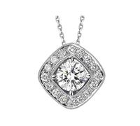 Ayoiow 14 Karat Gold Chains Rhombus with Round 0.7ct Created Diamond, 14 K White Gold Necklace for Girlfriend