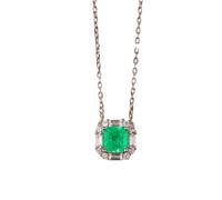Ayoiow 14 Karat Gold Chains Square with 1ct Lab Created Emerald and Moissanite, Gold Chain for Girlfriend