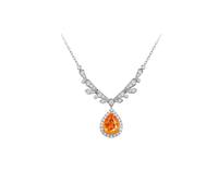 Ayoiow 14 Karat Gold Necklace Pendant Water Drop Shaped with 2ct Mandarin Garnet and Diamond, Bridal Necklace for Women
