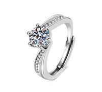 Ayoiow 14K Gold Engagement Ring White Gold, Twisted 6 Prong Silver Lab Diamond Women's Engagement Ring for Her, Size O 1/2