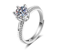 Ayoiow 14K Gold Ring Wedding Band White Gold, Six Claws Thin 2ct Moissanite Wedding Rings for Women Engagement Ring, Size I 1/2