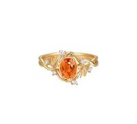 Ayoiow 14K Gold Rings for Women Leaf and 4 Claws Oval with 1ct Mandarin Garnet and Diamond, Forever Love Rings for Women Size M 1/2