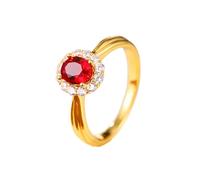 Ayoiow 14K Gold Rings for Women Real Gold Vintage Flower Design 4 Prong Oval Lab Ruby 1.2ct with Round Moissanite, Engagement Ring and Wedding Band for Women Size I 1/2