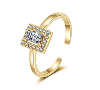 Ayoiow 14K Gold Wedding Rings Yellow Gold with Lab Diamond, Rectangle Open Women's Silver Wedding Rings for Her, Size M 1/2