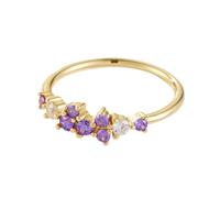 Ayoiow 14K Ring for Women, Amethyst and Moissanite Cluster Promise Ring for Her Real, 14K Yellow Gold | Size O 1/2