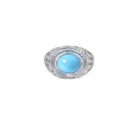Ayoiow 14K Solid Gold Ring Oval with 2.68ct Created Turquoise and Moissanite, 14 Karat Gold Wedding Ring for Girlfriend Size V 1/2