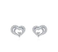 Ayoiow 14K White Gold Earrings for Women Studs with White Moissanite, Hollow Heart Vacation Earrings for Women, in Silver