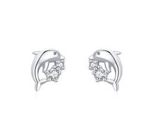 Ayoiow 14K White Gold Earrings for Women Trendy Studs with Moissanite, Dolphin Vacation Earrings for Women, in White Gold