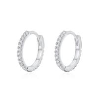 Ayoiow 14K White Gold Hoop Earrings for Women with White Created Diamond, Simple Eternity Everyday Earrings for Women Gold, in Silver