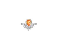 Ayoiow 14K White Gold Ring Water Drop with 1.2ct Mandarin Garnet and Diamond, 14K Engagement Rings for Women Size P 1/2