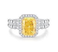 Ayoiow 14K White Gold Ring Wedding Band for Womens, 2.5ct Citrine and Moissanite Two Rows Halo forever Ring, 14K White Gold | Size M 1/2