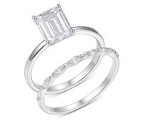 Ayoiow 14K White Gold Ring Wedding for Her, 3ct Moissanite 2 Set 20th Anniversary Rings for Her, 14K White Gold | Size J 1/2