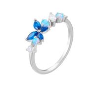 Ayoiow 14K White Gold Ring Wedding for Her, Created Sapphire and Moissanite Flower 20th Anniversary Rings for Her, 14K White Gold | Size J 1/2